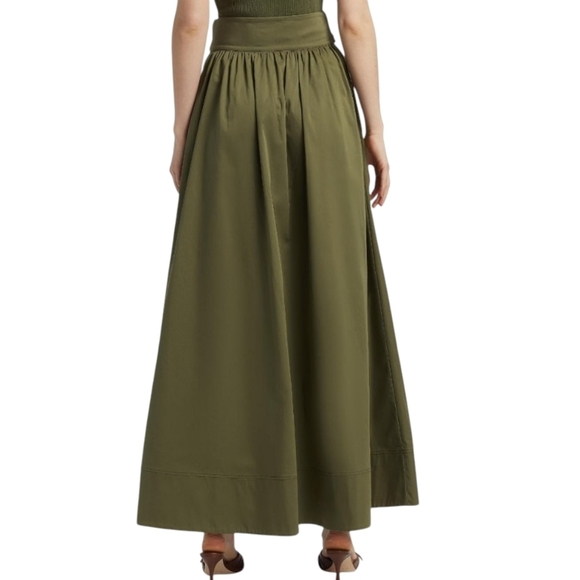 Toccin Sabine Tie Front Midi Skirt Stretch Cotton Pockets Olive S NWT - Picture 9 of 16
